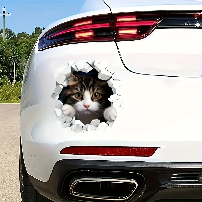 A Lively And Adorable Cat Is Crossing The Wall to See The World - a Sticker Suitable for Cars Scooters, And Fishing Boats