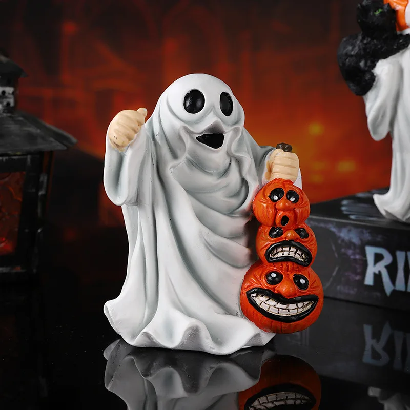 

Halloween Ghost Figurine Spooky Black Cat Resin Ghost Statue Statue Indoor Decor Gifts for Halloween Home Decor Halloween