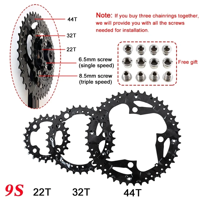 BUCKLOS Bike Chainring MTB Bicycle Chainwheel 3*10 Speed Triple Chainring 22T 32T 44T 104/64BCD Bike Chainwheel for Bicycle Part