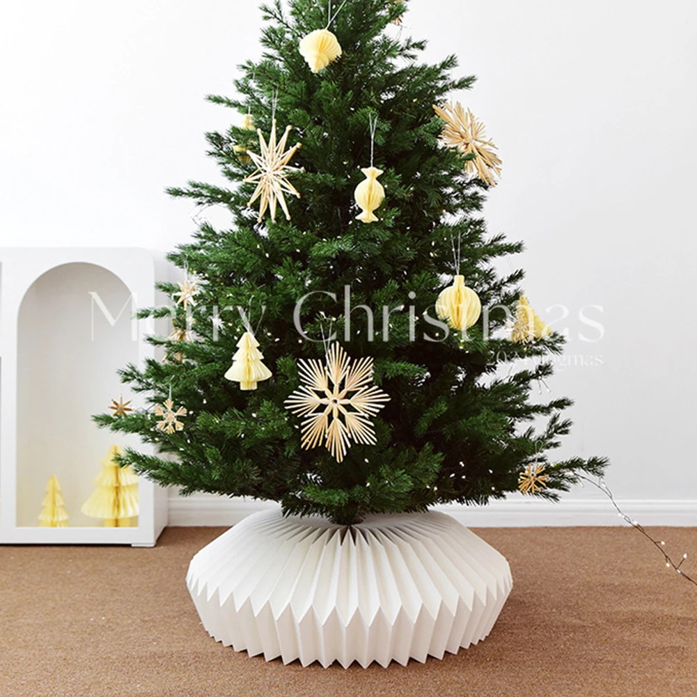 

1pc White Origami Art Christmas Tree Skirt 60cm Foldable Christmas Skirt Base Household Christmas Tree Decoration Supplies