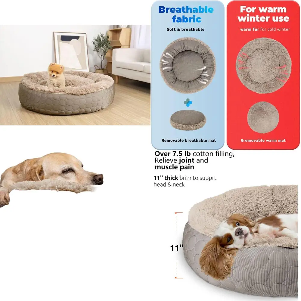 

Orthopedic Round XL Dog Bed, 30x24x16in, Taupe, Cooling & Warming, Polyester, Hypoallergenic, Suitable for Medium to Large Dogs
