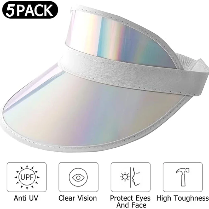 Bling Visors Clear Hat for Women Men Sun Cap for Men UV Protection Reflective Sport Transparent Hats Visor Party Hat 5 Pack