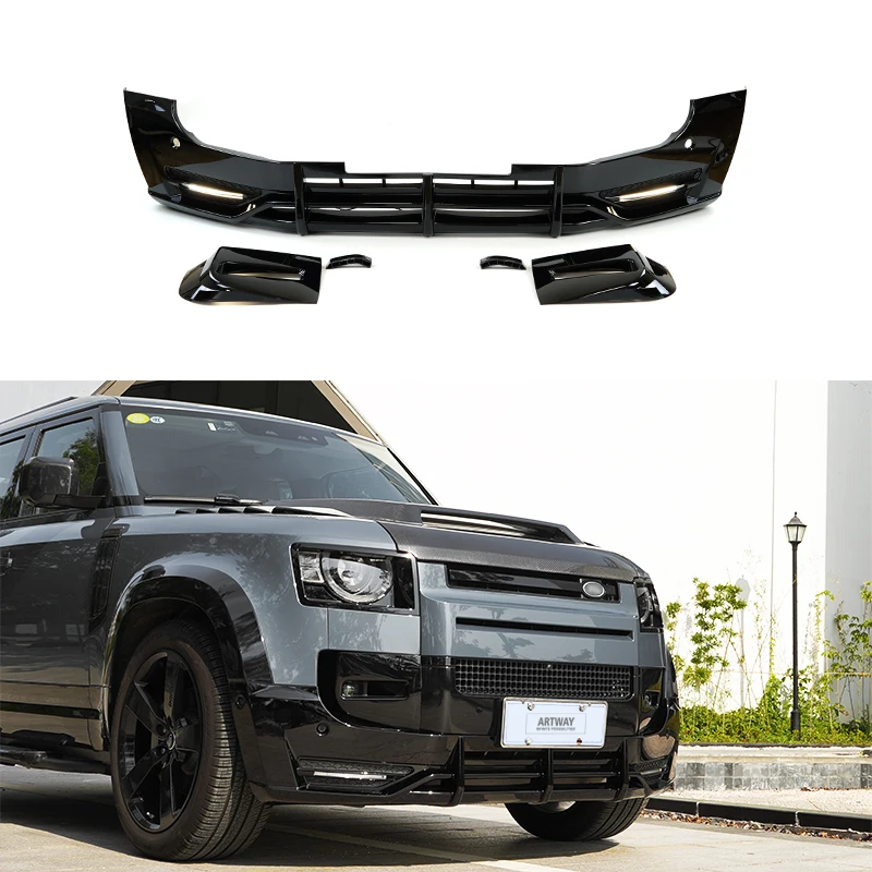 

High quality front shovel whit lamp Car accessories gloss black Front Bumper For New Defender 2020-2023 90/110/130