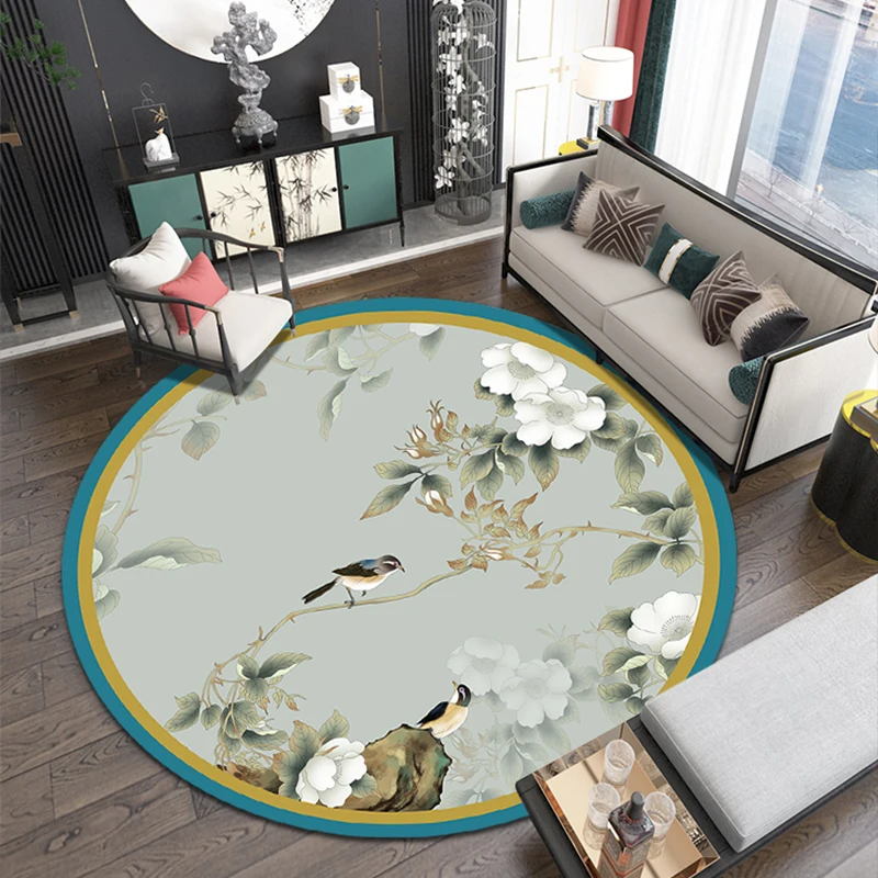 Carpet round New Chinese Classical Flower and Bird Home Suitable Table Study Bedroom Chemical Fiber Dust-Absorbing Dry Cleaning