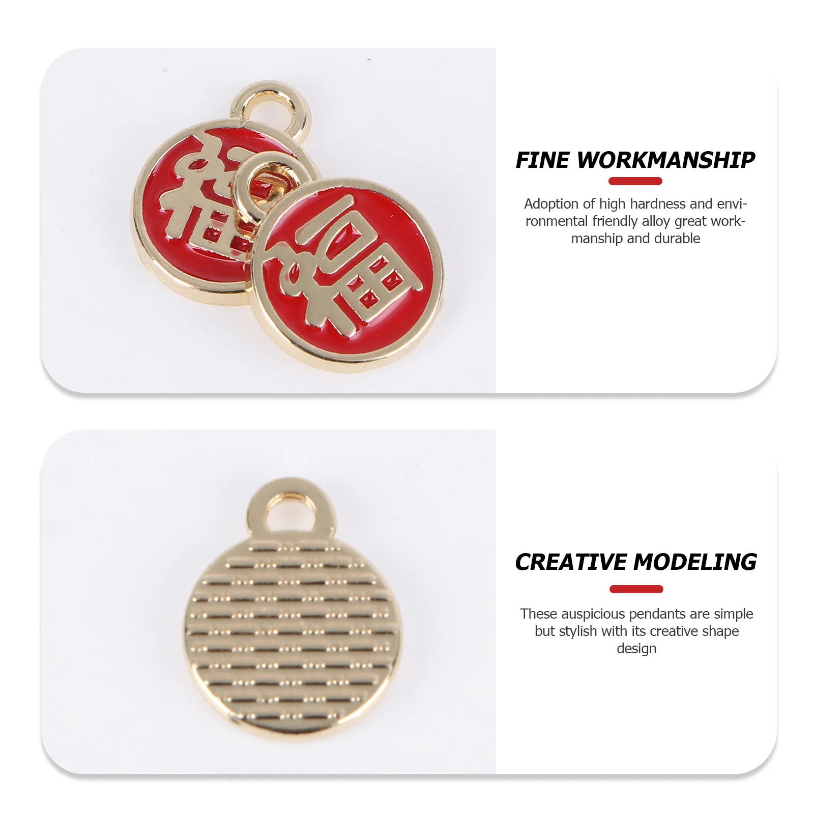 

30Pcs DIY Fu Character Earring Pendants Creative Alloy Jewelry Pendant Red Decorative Pendant for Crowd Catching Look