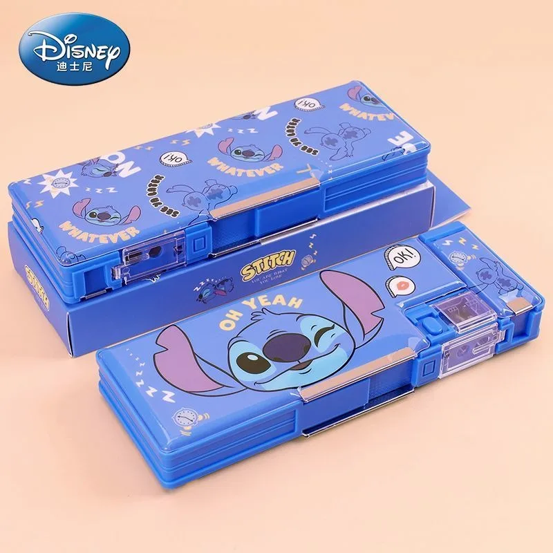 Disney Lilo & Stitch Cartoon Animation Two-Layer Stationery Box Kawaii Fashion Student Large Capacity Multifunctional Pen Box