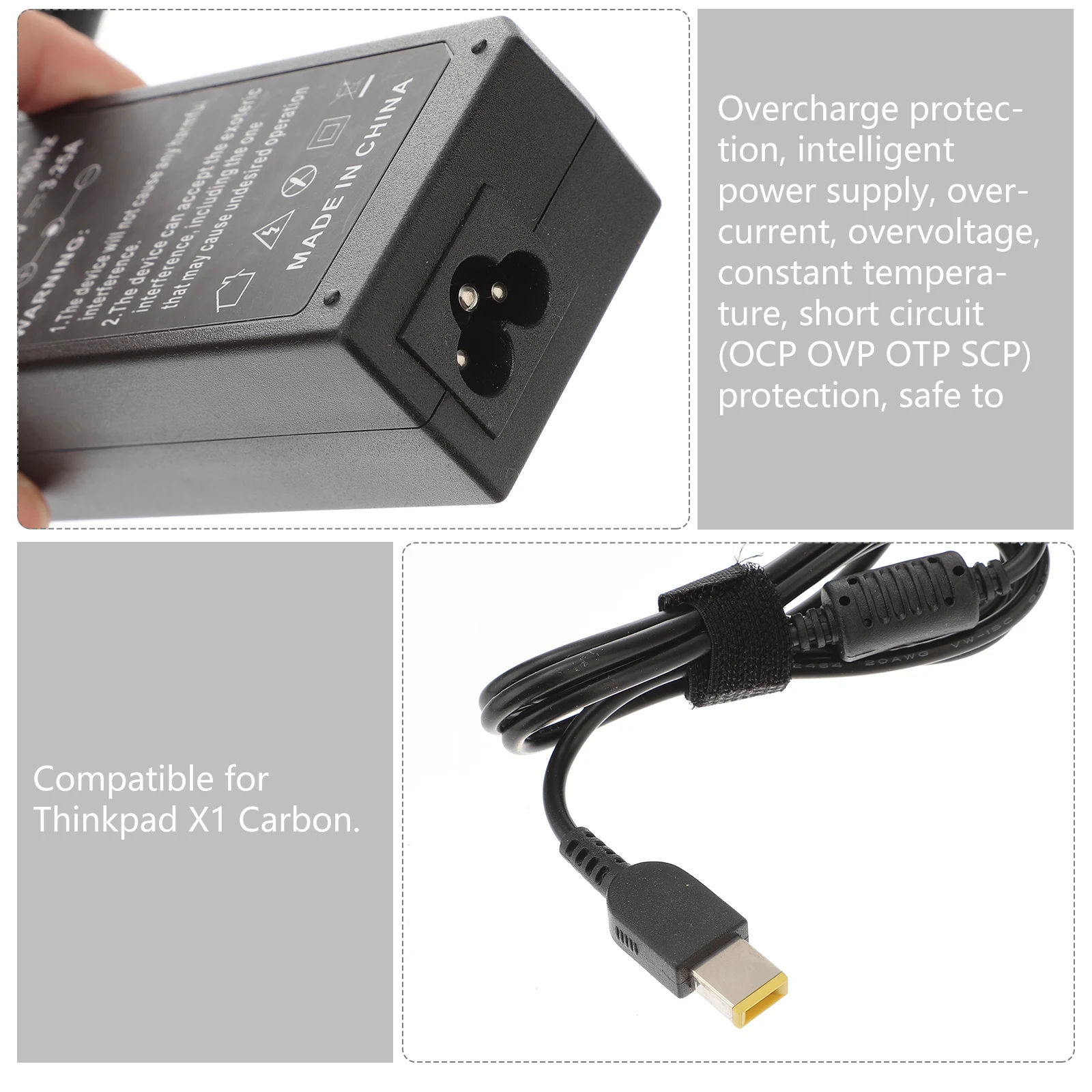 

65W 20V Laptop Computer 3.25A Square Port Laptop Power Adapter Compatible for Thinkpad Carbon with (Black)