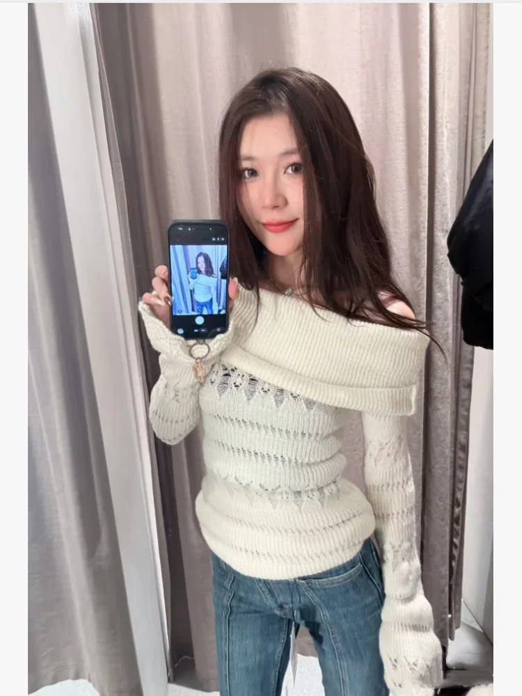Sweet Sle Knitted Sweater oulder Bared Long Sve One oulder Design Faionable Winter New Arrival Women's Premium Kni...