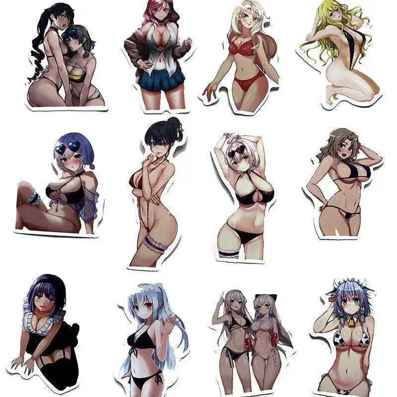 100pcs Non-repeating Japanese Anime Cartoon Goddess Sexy Exposed Bikini Bunny Suitcase Notebook Sticker