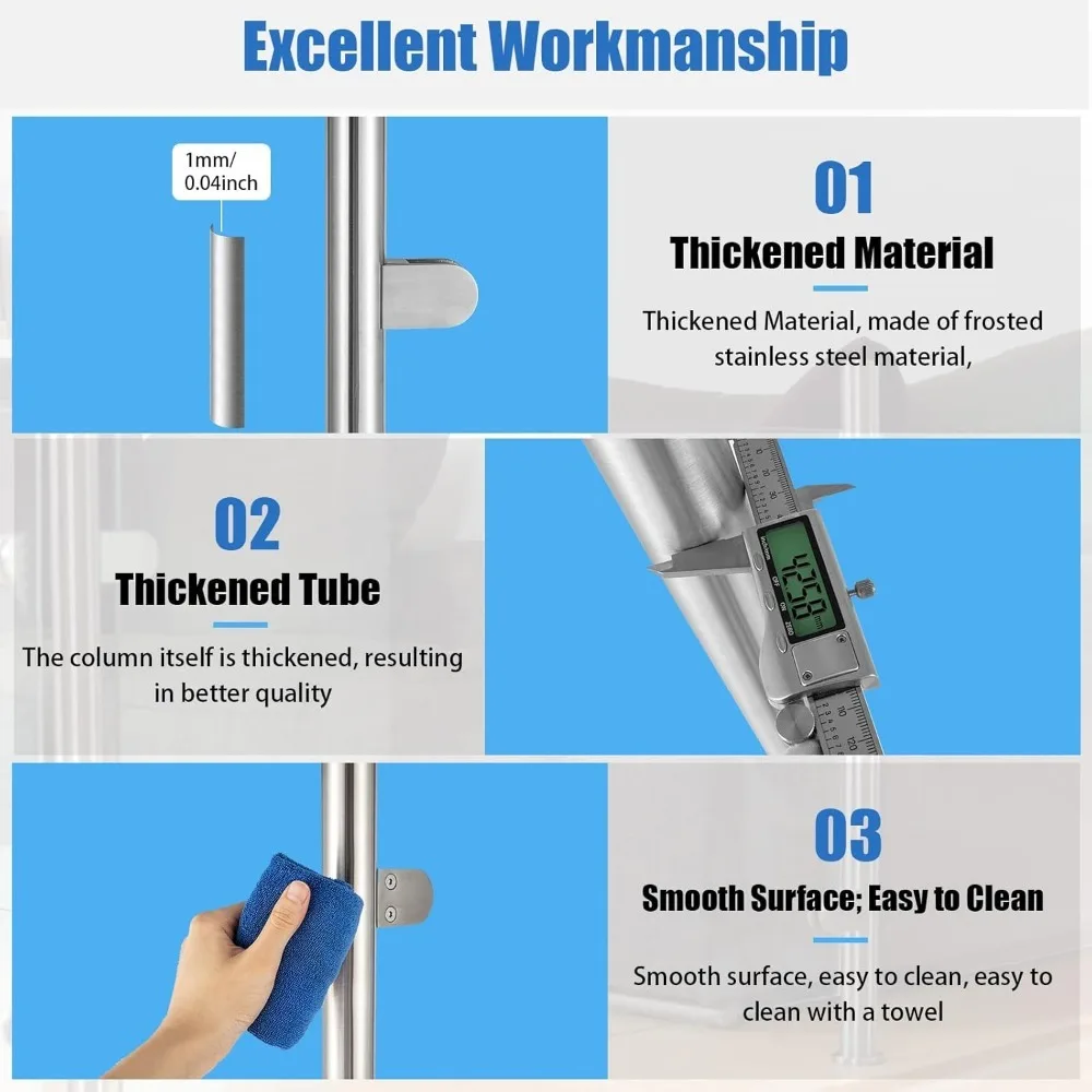 Postes de barandilla de acero inoxidable de 110cm, poste de barandilla de vidrio redondo de acero inoxidable 316 con abrazaderas de vidrio aptas para vidrio templado de 8-12mm