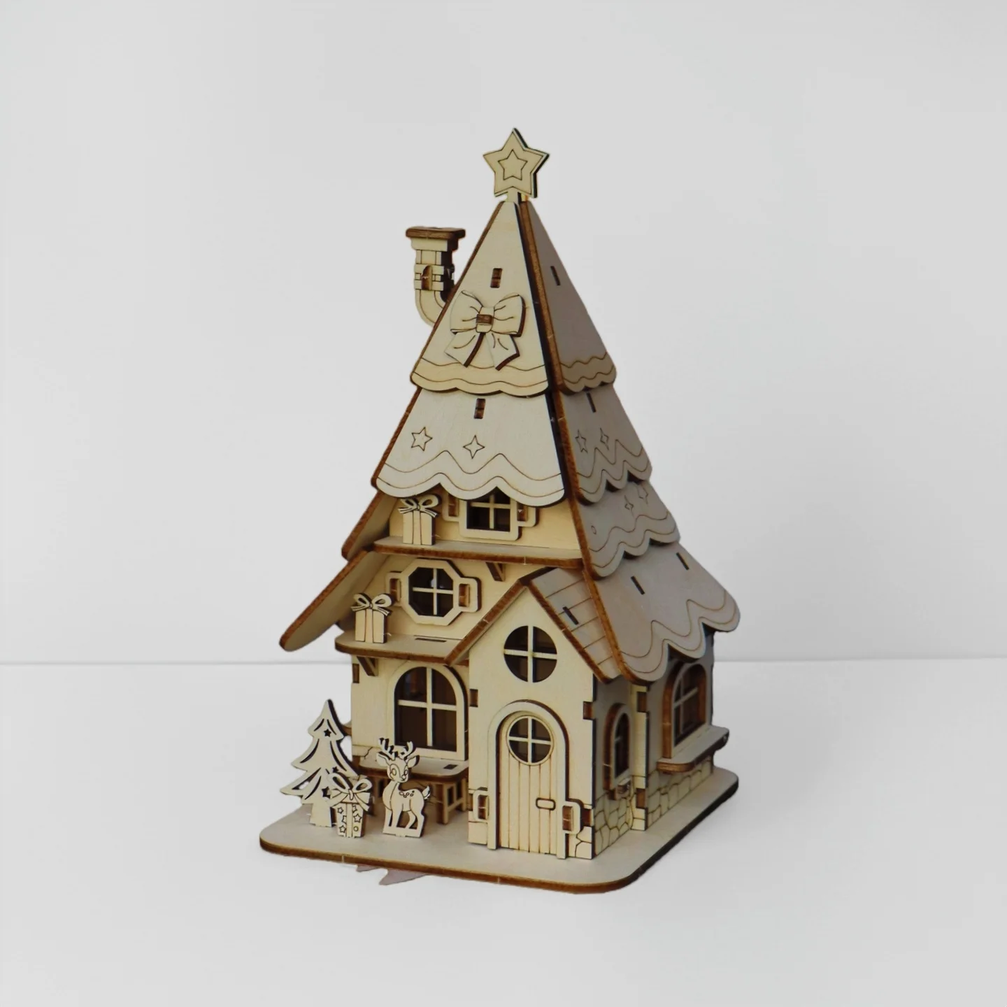 Casa di Natale con puzzle in legno, modello di simulazione stereo 3D, decorazione natalizia da fiaba, giocattolo compagno genitore-figlio, fatto a mano