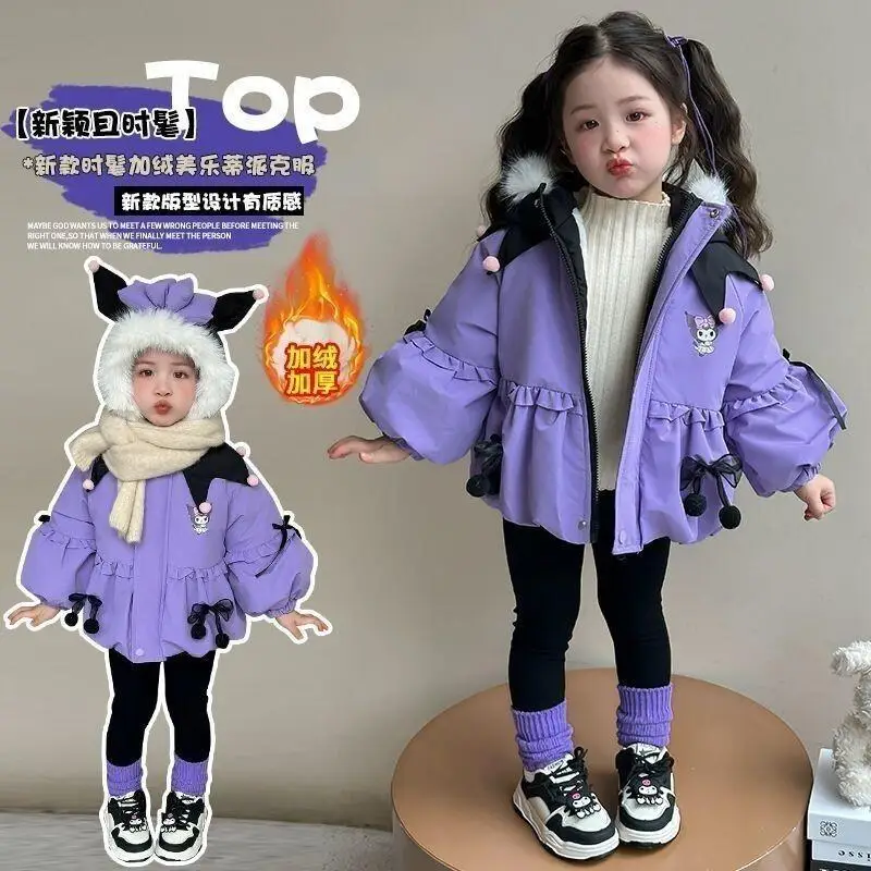 

Sanrio аниме Kawaii Melody, зимняя теплая куртка в стиле Лолиты для девочек Kuromi, детское толстое пальто с героями мультфильмов на открытом воздухе, милая одежда с хлопковой подкладкой