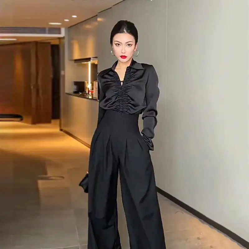 Elegant French Style Polo Collar Ruffle Trimmed Waist-Defined Shirt Women 2026 Spring Autumn High-End Unique Top