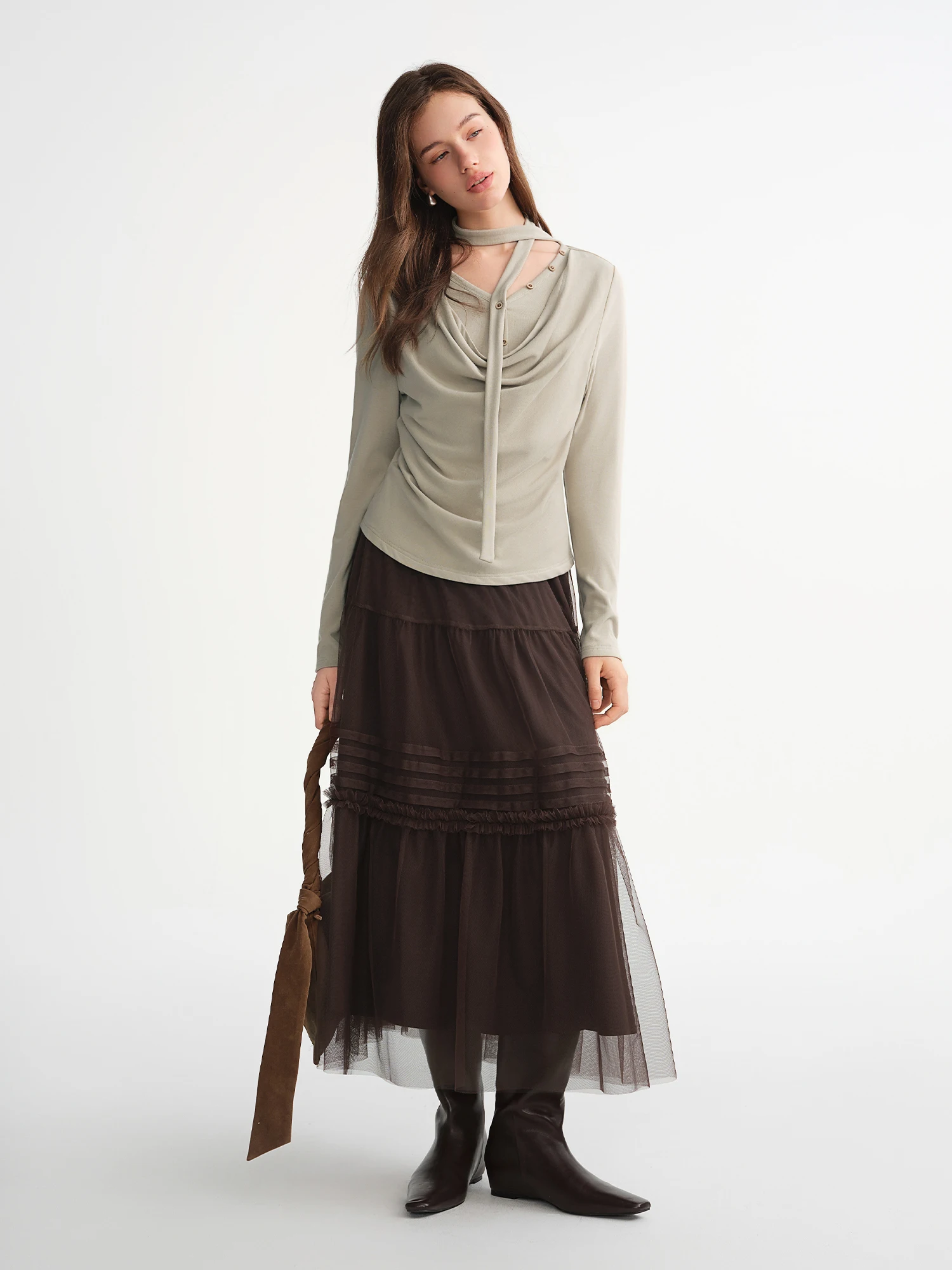 DUSHU ثلاثة ألوان تكدرت شبكة تنورة المرأة مطوي شبكة تنورة مستقيمة الجنية الرجعية القوطية كول بنات مرونة الخصر فضفاضة تناسب #5