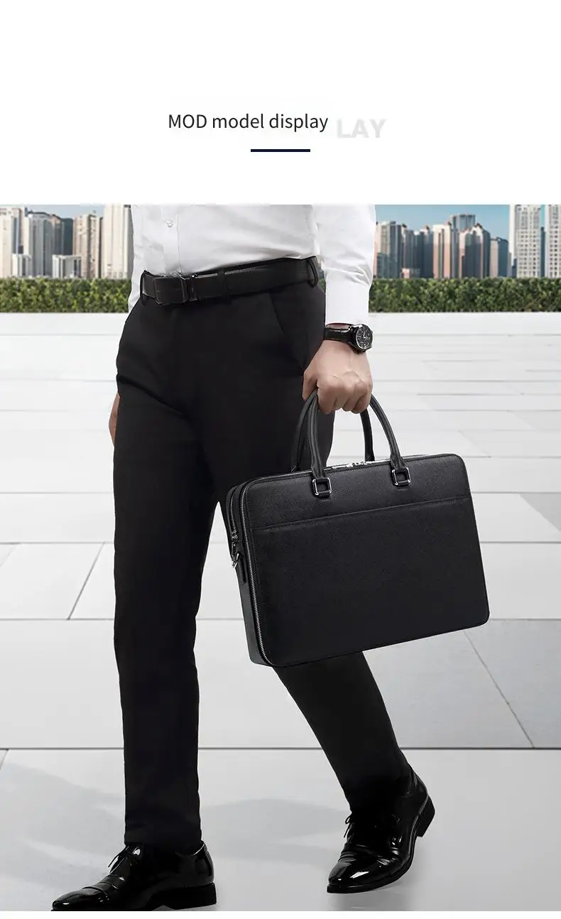 Echtleder Herren-Aktentasche Rindsleder Business Multifunktionale Laptoptasche Große Kapazität Handtasche – Detail 6
