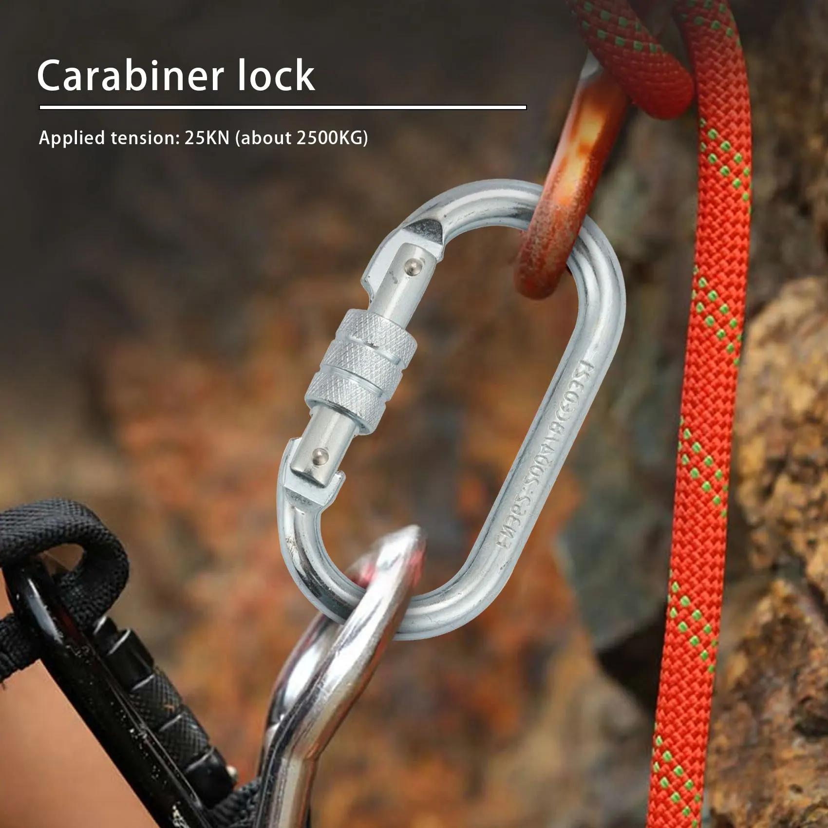 O Shape 25KN Alloy steel Buckle Professional rock climbing carabiner mountaineering buckle main lock