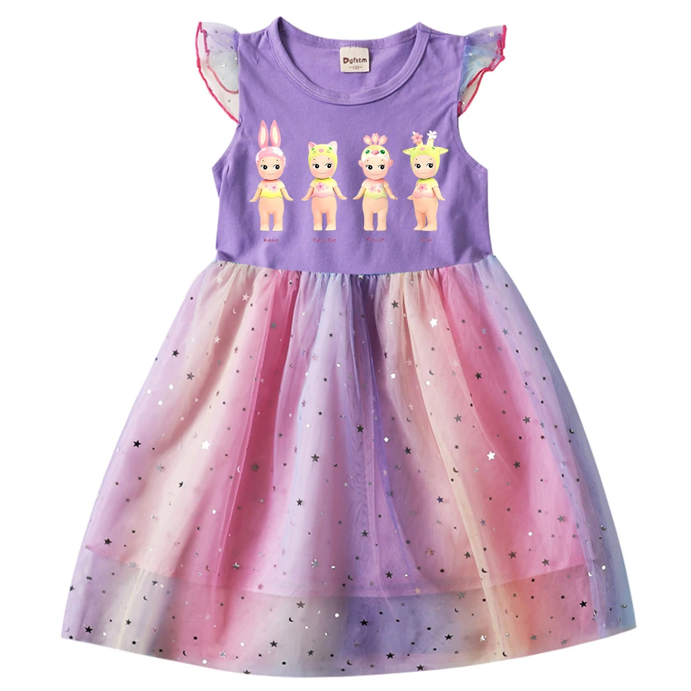 

Girl Dress Sony Angel Hippers Children Dresses Princess Cartoons Print Casual Clothes Girls Gauze Flying Sleeve Kid Baby