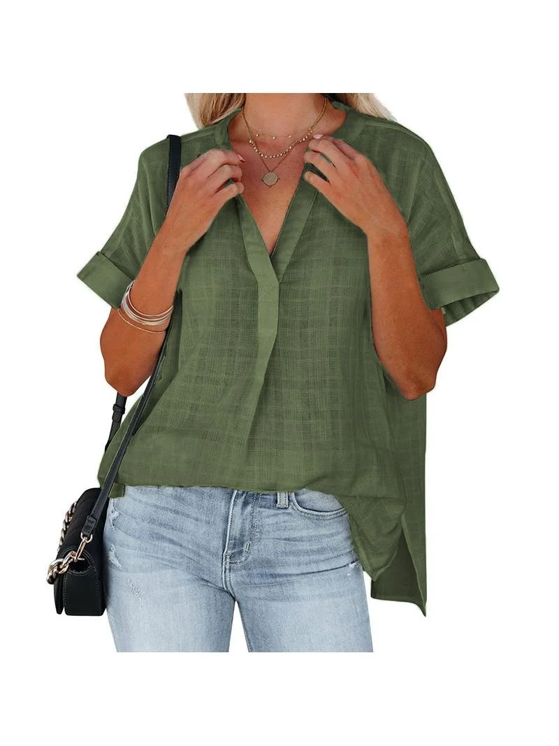 

Loose ort Sve V-Ne Summer New Women's irt Thin Flounce Sve Stripe Pattern Casual Comfortable Faionable Top