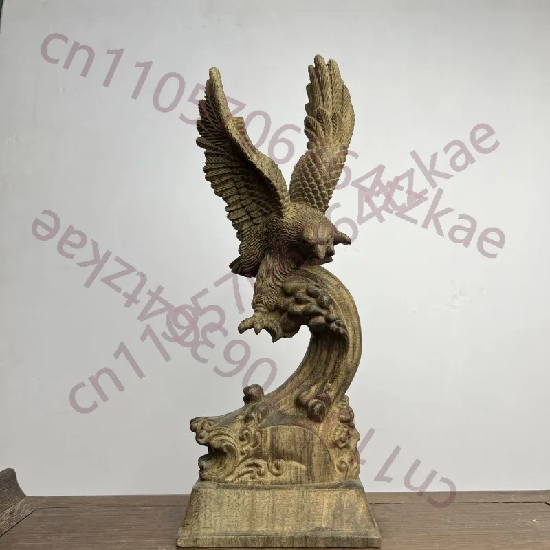 

Hand-Carved Agarwood Eagle Statue - 10"x2.9"x3.5" Flying Eagle Sculpture, Solid Wood Feng Shui Decor, Home Office Lucky