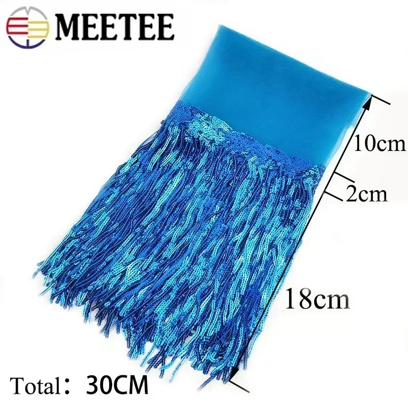 1/2/3Yards Meetee 20cm Sequin Fringe Tassel Lace Trim Glitter Ribbon DIY Dance Performance Clothing Decoration Sewing Material