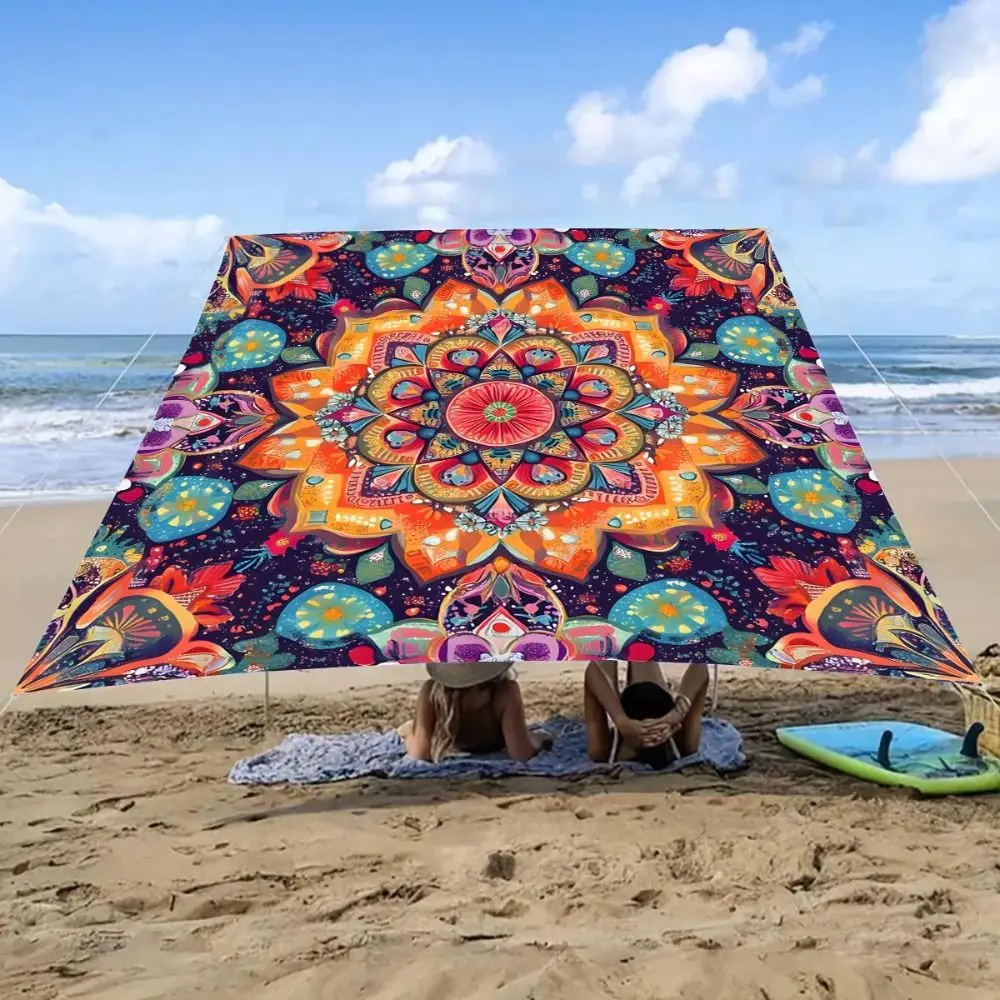Rectangular Shape Sunshade Sail Bohemian Print Waterproof Fabric Patio Canopy Flower Print UV Block Shade Backyard Use