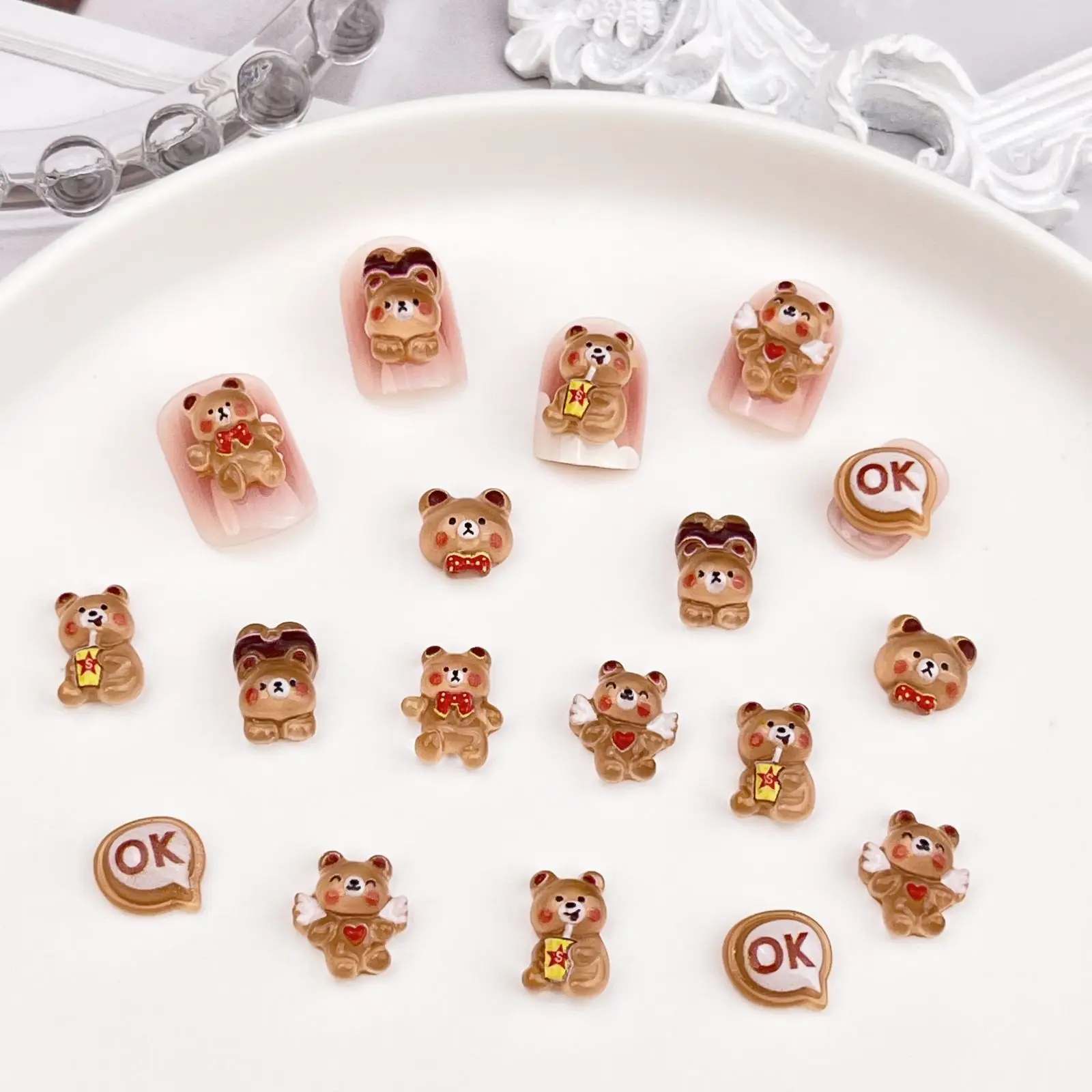 20 stks miniso capybara cartoon nagel charmes voor diy nagel maken leuke mini hars plaksteen nail art decoratie