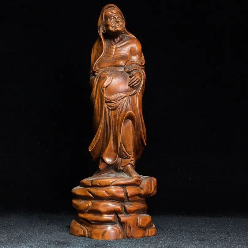Hand Carved Wood standing master bodhidharma Statue Figurine Desktop Ornaments Home Decoration Crafts Tea Pet Decor