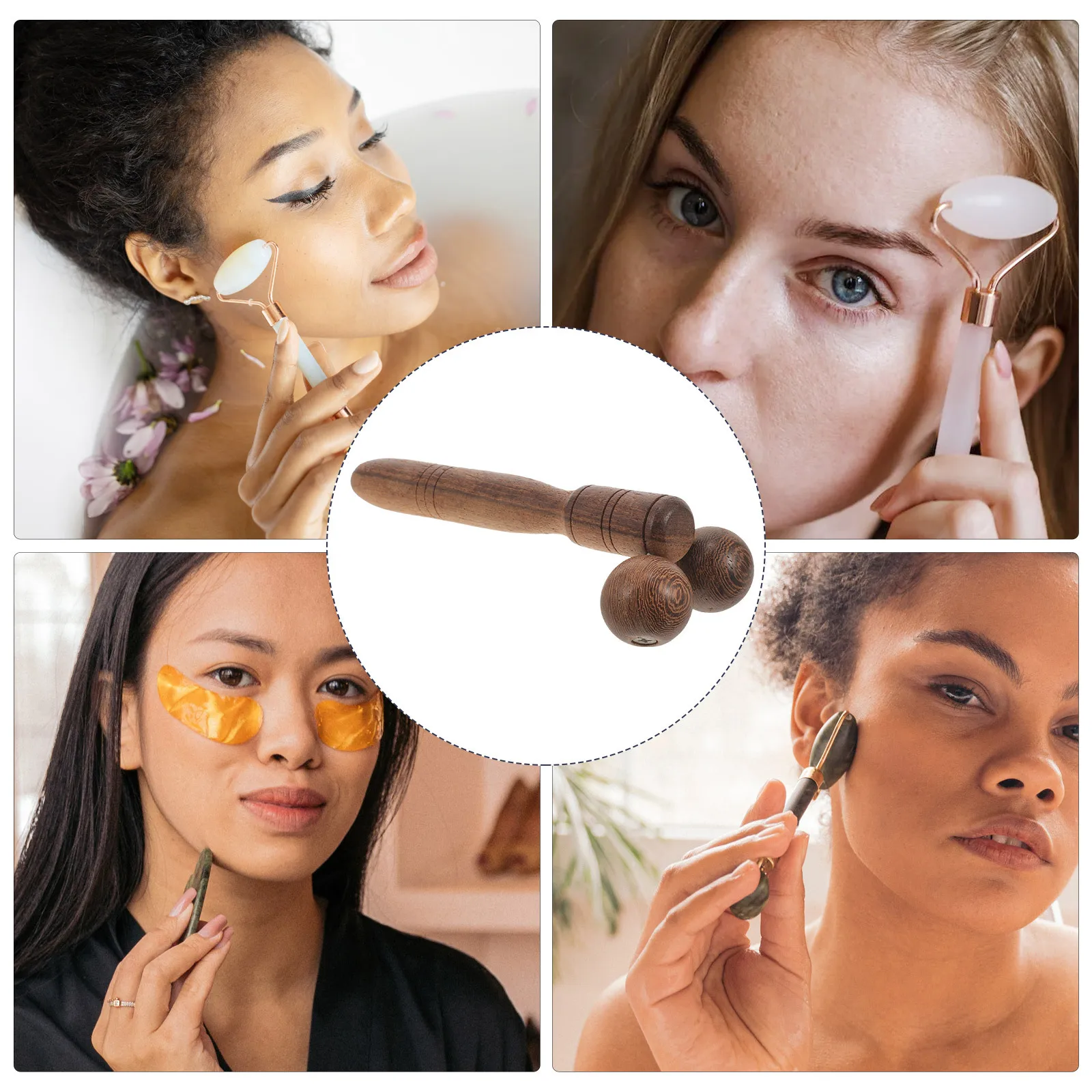 เครื่องนวดหน้าไม้รูปปีกไก่ เครื่องนวดแบบมือถือ ลูกกลิ้งนวดหน้าแบบพกพา อุปกรณ์นวดหน้าเพื่อการดูแลผิว ลูกกลิ้งเพื่อผ่อนคลายผิว