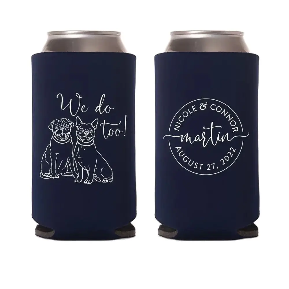 Slim 12oz Wedding Can Cooler #190S - Monogram - Custom Pet Illustration - Wedding Favors, Beverage Insulators, Beer Huggers, Wed