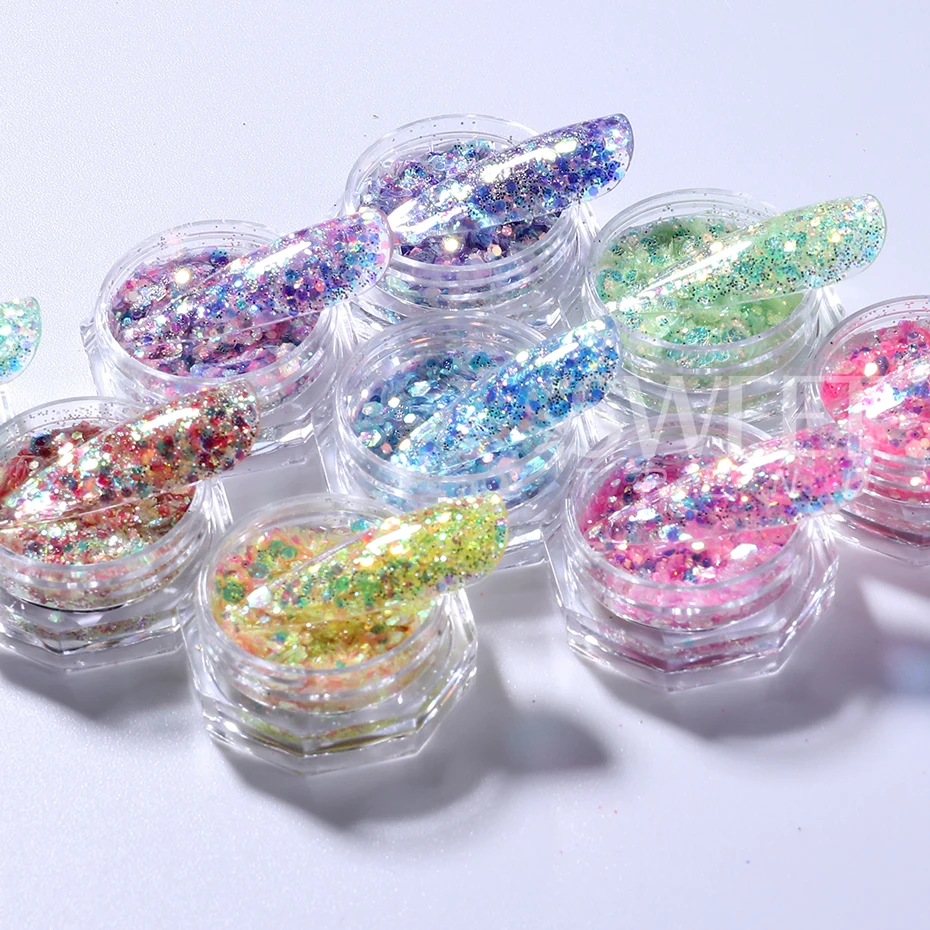 10 قطعة البريق مختلط مسدس مسمار بريق الترتر رقائق المجسم الملونة DIY بها بنفسك مانيكير الديكور شرائح اكسسوارات أدوات