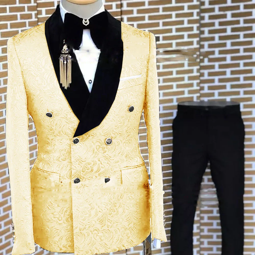 Grijs Formeel Pak Voor Mannen Gebloemd Jasje Broek 2 Stuk Set Bruiloft Bruidegom Smoking Elegant Heren Pak Knappe Blazer