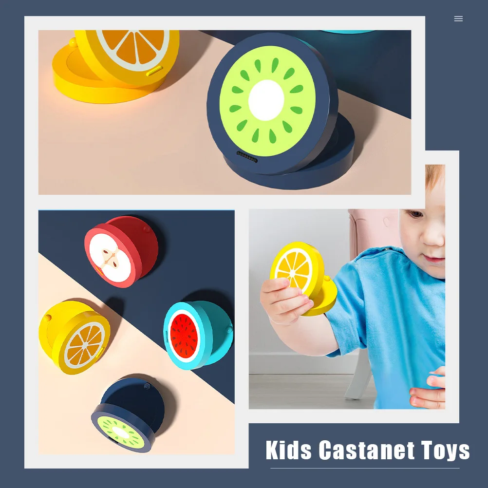 

4Pcs Wooden Fruit Castanets Early Education Rhythm Musical Instruments for Bright Color Fruit Pattern Hand Finger Castanets