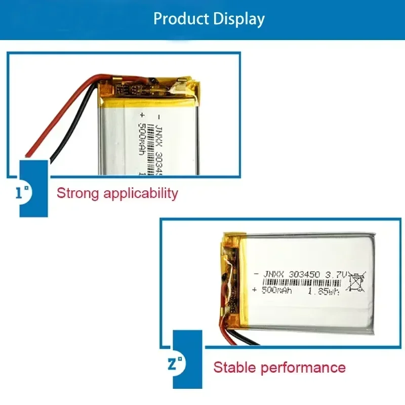 303450 Polymer Lithium Battery 3.7V 500mAh Mini Camera Suitable for MP3 GPS PSP Camera DVD MP4 MP5 Speaker Bluetooth Headset