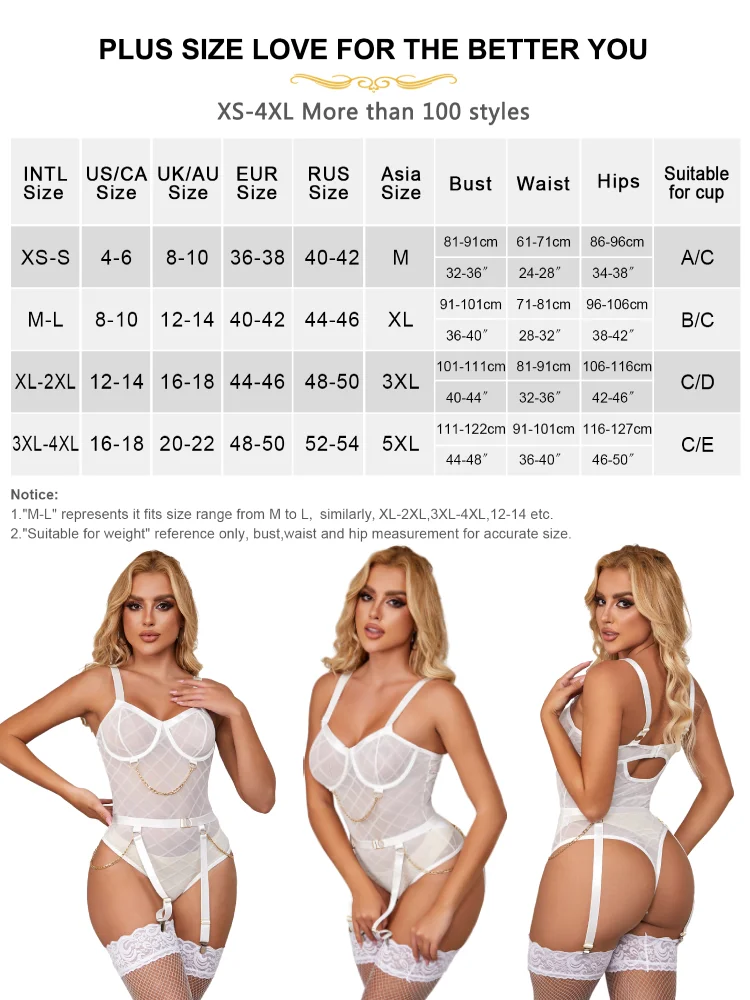 Comeondear Transparent Sexy Leotard Garter Belts Bodysuits Oversized Chain Lingerie Rompers Mesh Tights Teddy Elastic Jumpsuits