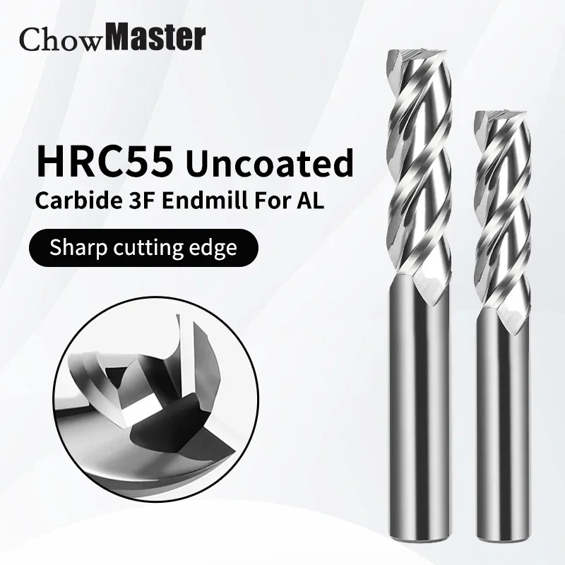 

Chowmaster 3 Flute HRC55 Aluminium Milling Cutter Carbide Aluminium Alloy Special High-gloss End Mill CNC Cutting Tools Fresa