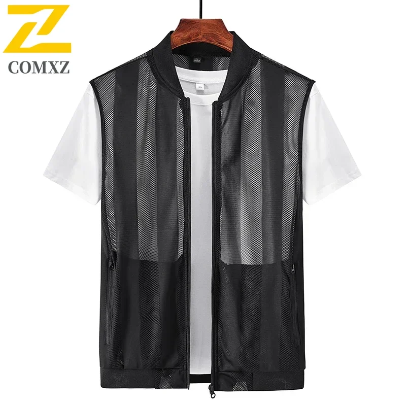 Men's Mesh Vest 2025 Summer New Solid Color Quick Drying Breathable Multi Pocket Outdoor Fishing Coat Men's Sleeveless Jacket