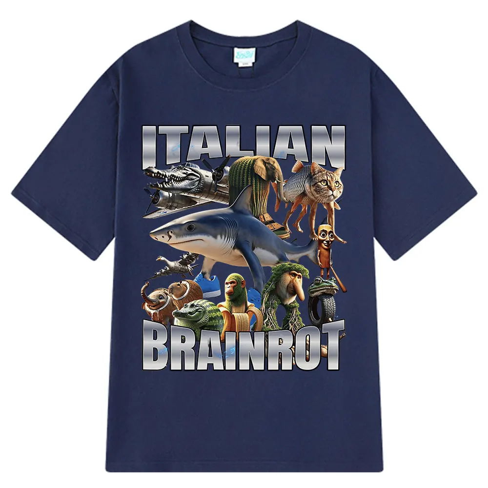 Italian Brainrot Tralalero Tralala Tung Tung Tung Sahur Bombardiro Crocodilo Funny Meme T-shirt Men Women Fashion Loose T Shirts image 2