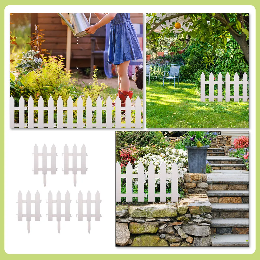 

5 Sets Plastic Garden Fence Lawn Border Flowerbed Edging Decorative White Picket Fencing Yard Terraced Planting Landscaping