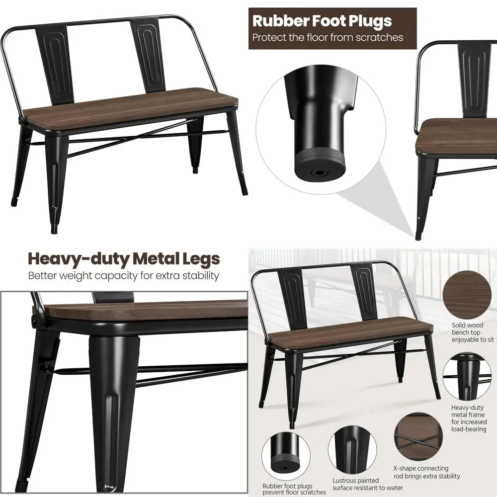 

Металлическая обеденная скамейка в стиле фермерского дома середины века с деревянным сиденьем и съемной спинкой для использования на кухне или в саду