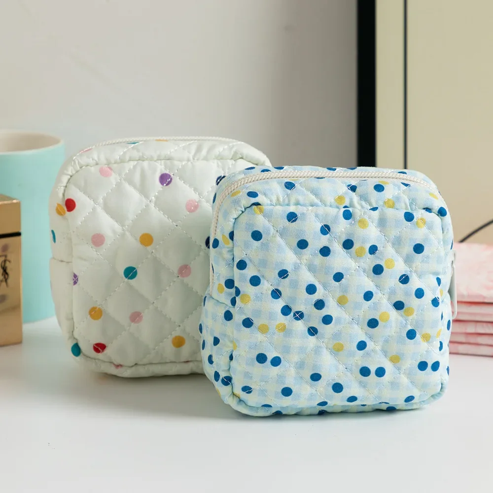 Women Small Cosmetic Bag Floral Sanitary Cotton Storage Bag Quilted Girl\'s Sanitary Napkin Lipstick Travel Bag Coin Purse Case