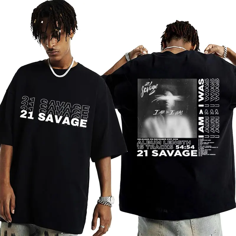 

2025 Limited 21 Savage I Am I Was Album Cover 100% Pure Cotton T Shirt Men's Harajuku Vintage Oversized Short Sleeve Streetwear
