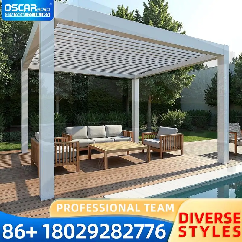 

Retractable Outdoor Gazebo Foldable Motorized Louvered Aluminum for Garden Patio Backyard pergola