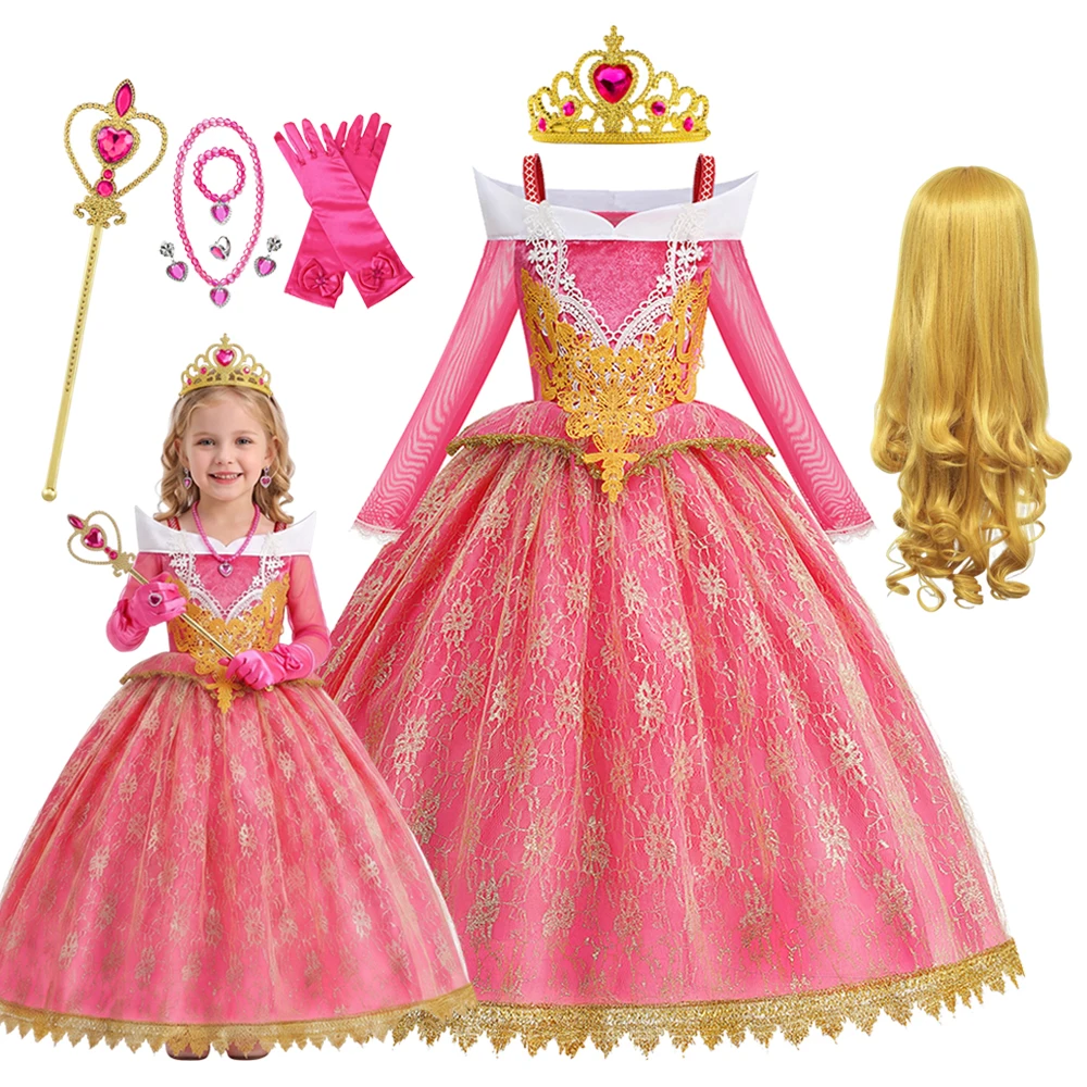 Girls Halloween Cosplay Princess Dress Kids Luxury Off Shoulder Birthday Gifts Fancy Carnival Party Dress Set