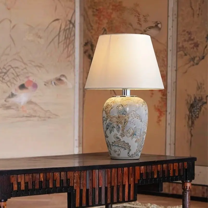 Elegant Oriental Blue White Ceramic Table Lamp New for Bedroom Study Hotel Room Lighting Room