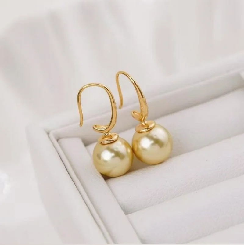 

Gorgeous 10-11mm 9-10mm South Sea Perfect Round Gold Pearl Dangle Earring 925s