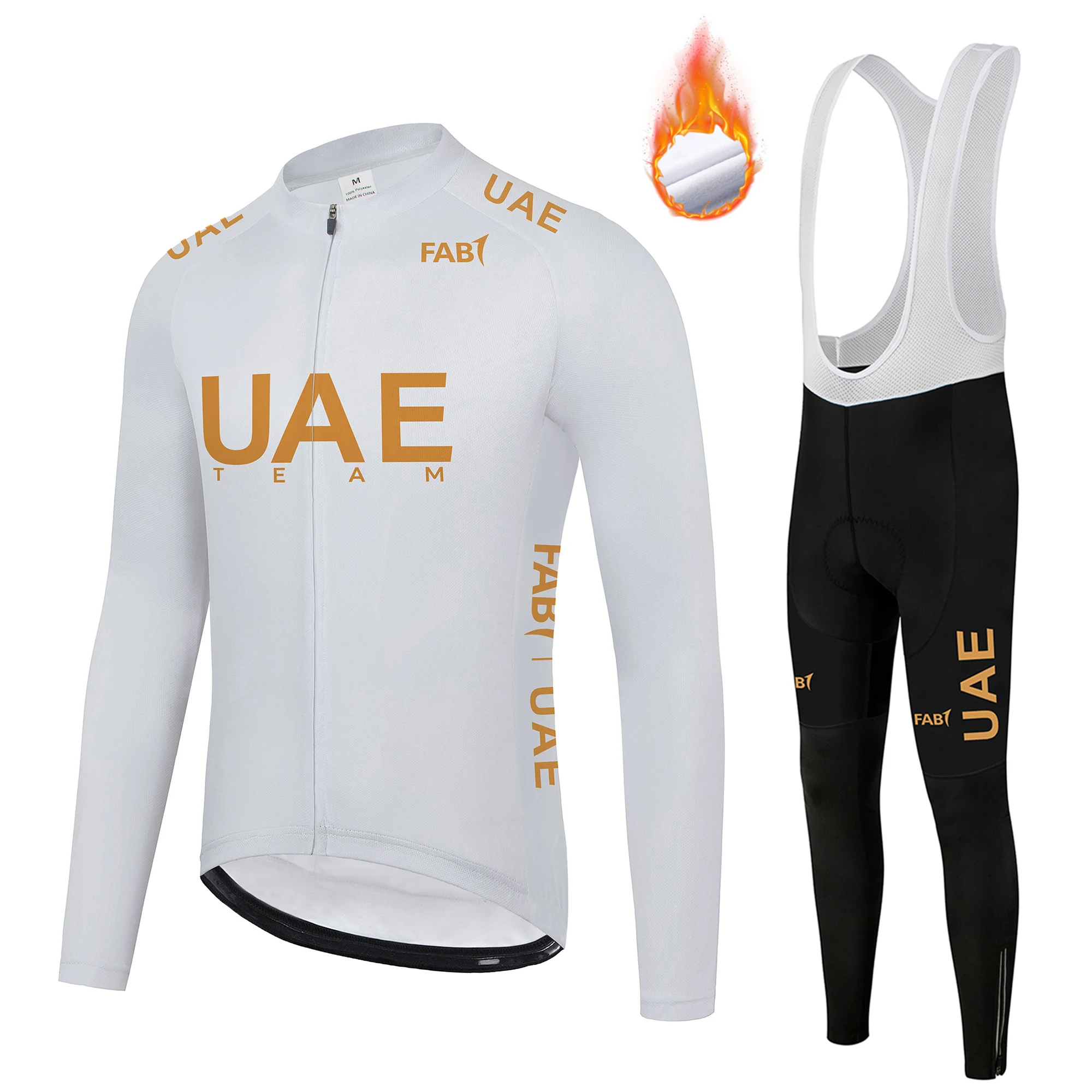 AliExpress NONE UAE Team Men's  Winter Clothing Cycling Sportswear Thermal Fleece Bike Jersey + Bib Pants with Padded