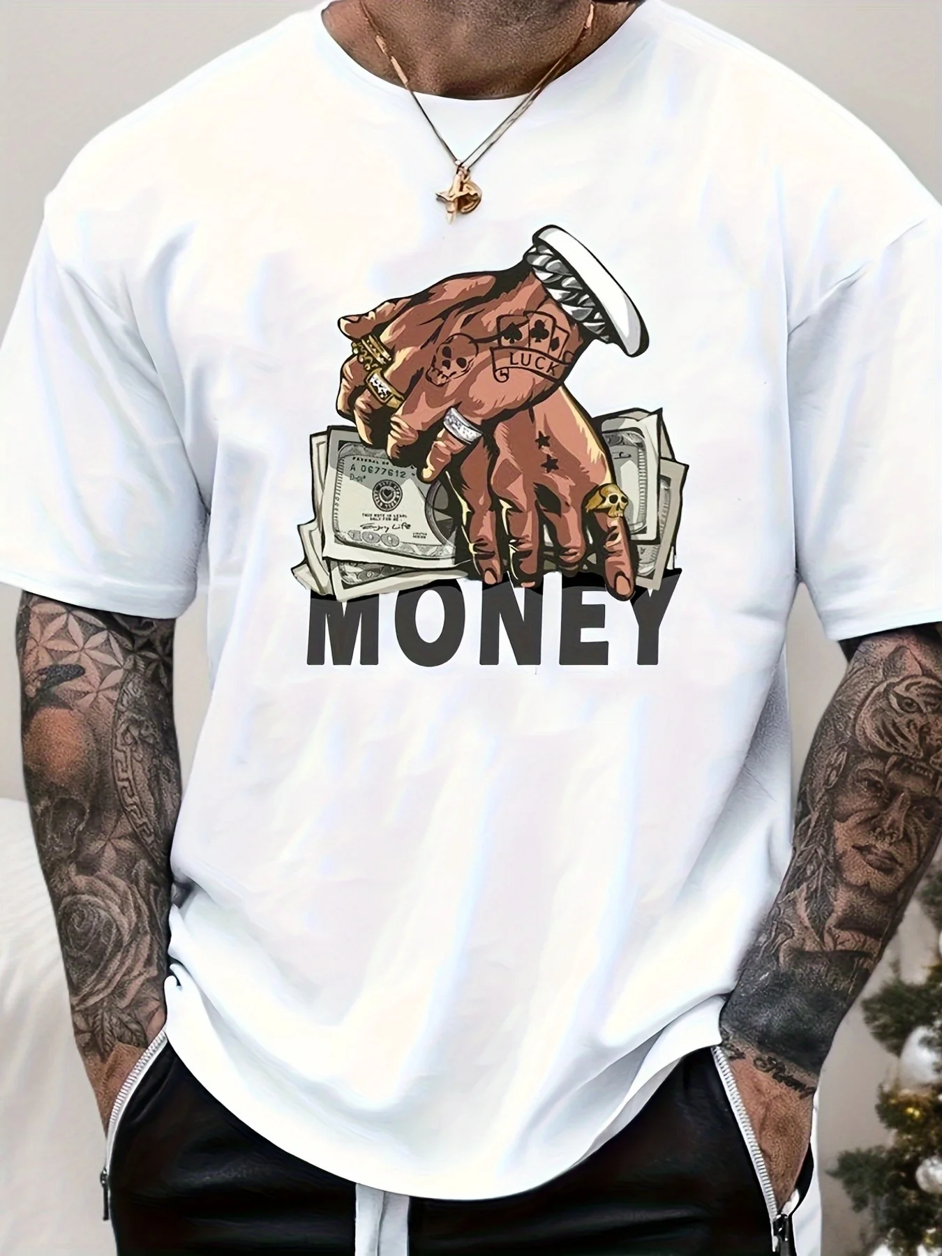 Money & Hands Print T-shirt Men's Tracksuit Cotton Casual Sportswear O-Neck Pullover Short Sleeve Tops Fashion Summer Streetwear