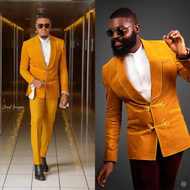

Unique Suits For Men Shawl Lapel Prom Male Party Blazers 2 Pieces Loose Fit Customized Trajes Para Hombre