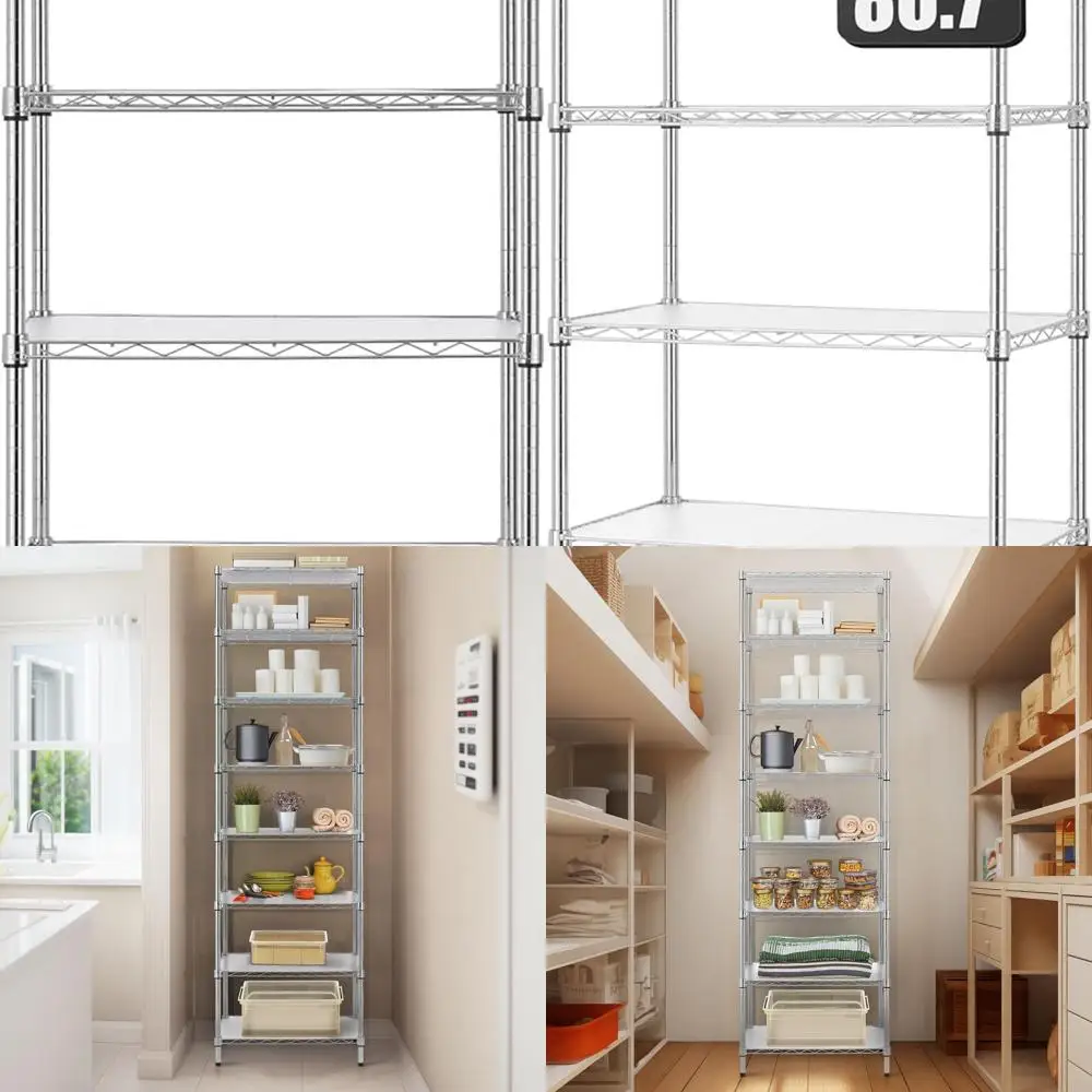 

Регулируемый 8-уровневый стеллаж из стальной проволоки, 80–7 В, 8 полок, металлический стеллаж для хранения с полиэтиленовым ковриком, сертифицированный NSF, хром