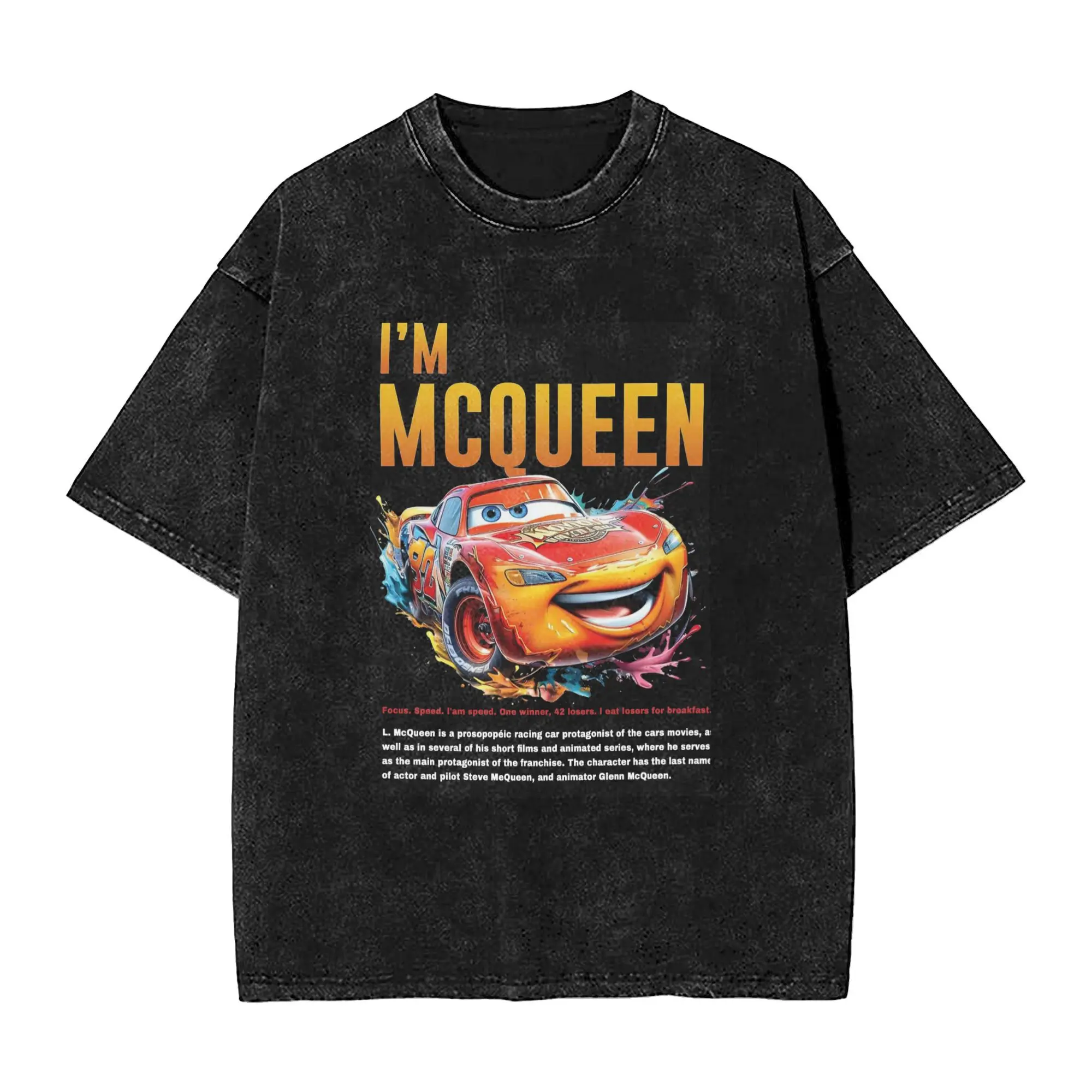 Harajuku Washed Shirt lightning i'm mcqueen and sally Outfit Fashion T-Shirts Oversize  Streetwear 100% Cotton Printed Tops Tees